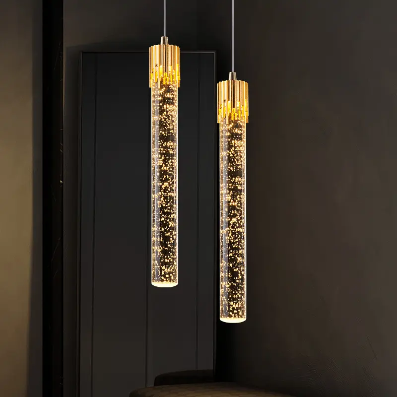 Modern Luxury Clear Crystal Bar Led Pendant Light Bedroom Bedside Living Room Pendant Lamp Home Decoration Chandelier Gold/Black