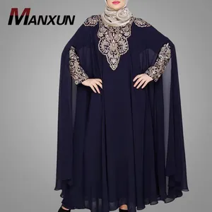 Wholesale Latest Round Neck EID Ramada Muslim Kaftan Dress High Quality Embroidered Dubai Loose Evening Islamic Clothing Abaya