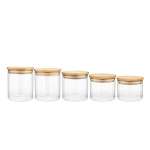 Various capacity storage jar smell proof container borosilicate kitchen food storage glass jar bamboo lid