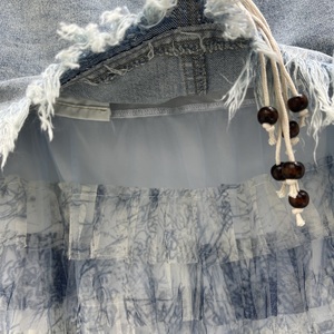 Jupe longue en jean à volants en maille, style décontracté taille haute pour femme, nouvelle collection printemps-été 2026, en tissu chiffon respirant et naturel - Product Image 4