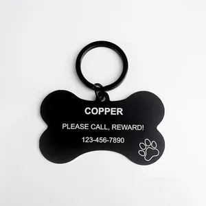 Metal Dog Tags Engraved Metal Pet ID Name Tags Collar Bone Shape Laser Engraving Metal Dog ID Tags with Ring