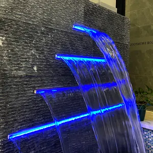 Acryl Waterblade Gordijn Led Verlichting Met Pure Afdaling Roestvrijstalen Fontein Cascade Outdoor Zwembad Waterval