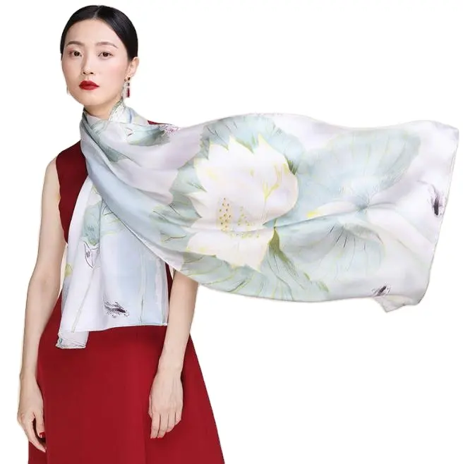 Custom Design High Quality Print Flower Pattern Long Personalized Natural Silk Scarf