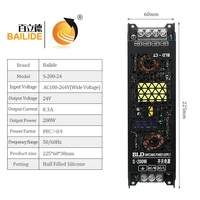 Alimentation à découpage BLD 200W 12V16.6A 24V8.3A à facteur de puissance élevé pour éclairage extérieur de caissons lumineux et panneaux publicitaires
