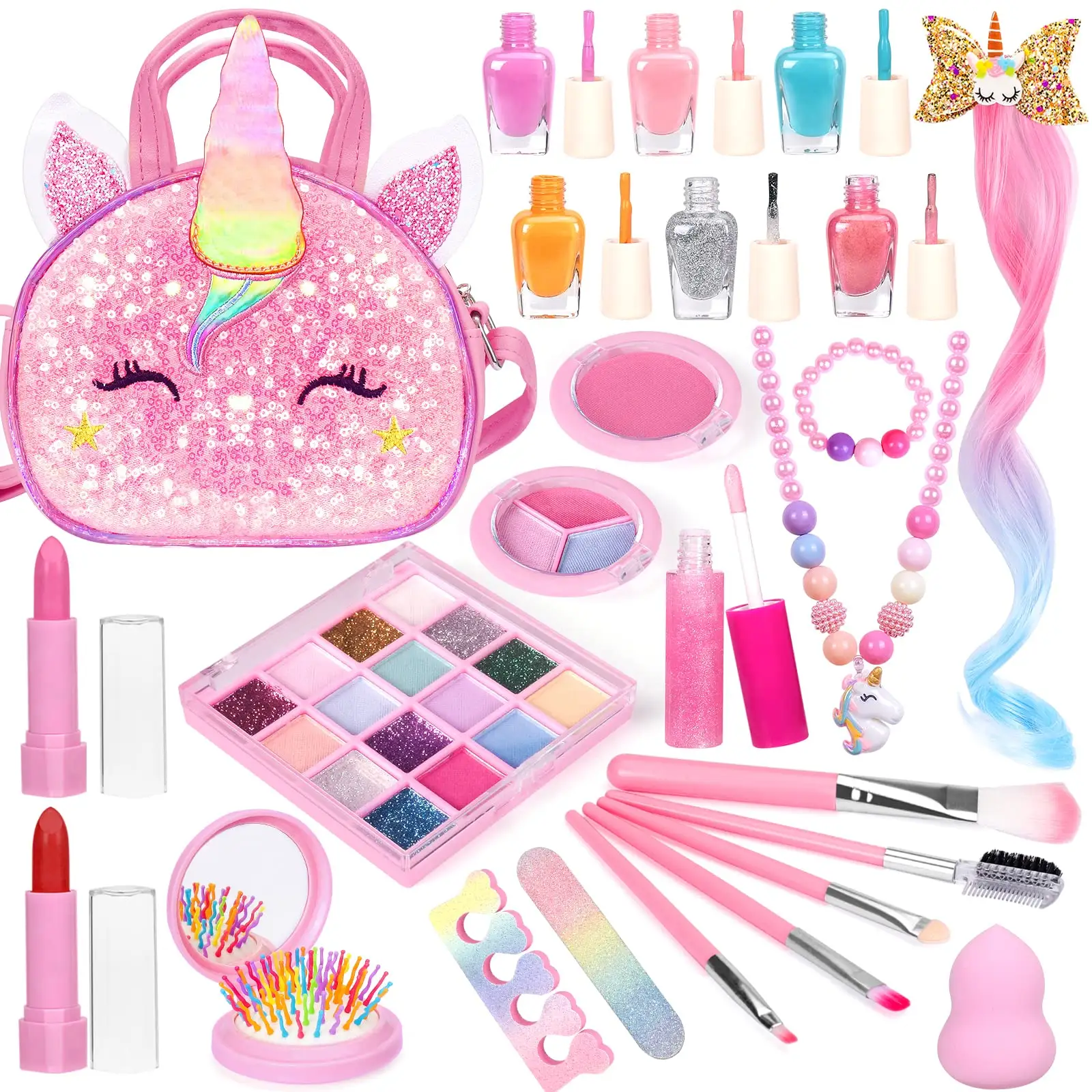 Vente spéciale personnalisée thème licorne avec Palette d'ombres à paupières, gloss à lèvres, vernis à ongles lavable pour le maquillage des enfants et des bébés