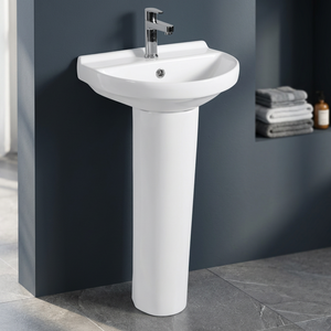 Lavabo de Pedestal Rectangular Moderno y Económico de Cerámica Blanca - Lavabo de Esquina para Baño de Hotel o Dormitorio - Product Image 2