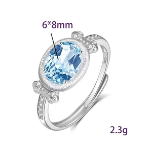 9 Factory 6*8mm Oval cut Blue Topaz <b>Adjustable</b> <b>Rings</b> Natural Stone 925 Silver Rhodium Plated Brushed Fine Jewelry for Women - Product Image 6