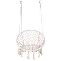 Hamac suspendu en macramé beige pour adultes, style moderne, avec coussin moyen, pour balcon, chambre, véranda, parc, extérieur, avec corde de balançoire