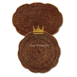 Customized <b>Round</b> Rattan <b>Placemat</b> with Wavy Edges Tight Texture Natural Weave Table Mat for Dining or Party Decor - Product Image 1