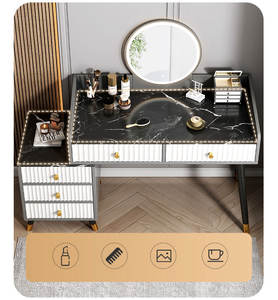 Tavolo da toeletta design moderno da donna piano in marmo trucco vanità comodino comò con specchio intelligente mobili camera da letto lusso - Product Image 4