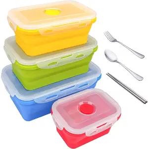 Silicone Stacking Foldable Folding for Kitchen Outdoor Travel Picnic Bento Lunch Meal Boxes, Microwave Freezer Dishwasher Safe