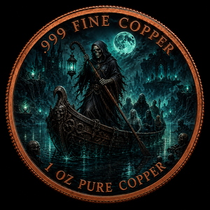 Charon Ferryman 1 oz .999 Cobre Puro Redondo Estampado UV con Relieve en Relieve de la Tierra Inferior del Río Styx, Diseño de Grim Reaper, Personalizado, Venta al por Mayor, ODM - Product Image 1