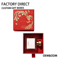 Boîte d'emballage de parfum de luxe Red Phoenix, boîte à tiroir en papier rigide avec insert, logo personnalisé en feuille d'or
