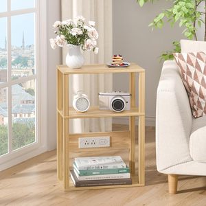 Wooden Narrow <b>Side</b> <b>Table</b> With <b>Storage</b> And Power Outlet For Bedroom Or Living Room Use - Product Image 4