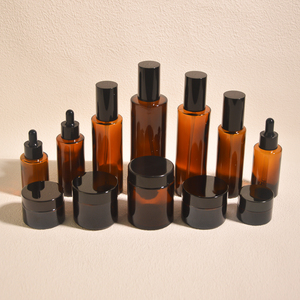 EcoFriendly Rỗng Mỹ phẩm container Set 20g 100g 30ml 150ml Jar và chai nhỏ giọt độc đáo hổ phách thủy tinh chăm sóc da bao bì - Product Image 3