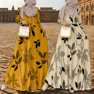 Robe longue bohème légère à manches longues à imprimé floral pour femmes musulmanes, pour l'été et l'automne, robe modeste pour la Somalie - Product Image 2