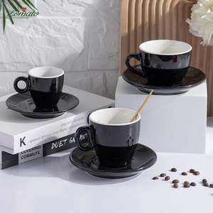 แก้วกาแฟเซรามิกพอร์ซเลนสีดำขาวหนาพิมพ์ลายตามสั่งราคาถูกจำนวนมาก พร้อมจานรอง ขายส่ง - Product Image 6