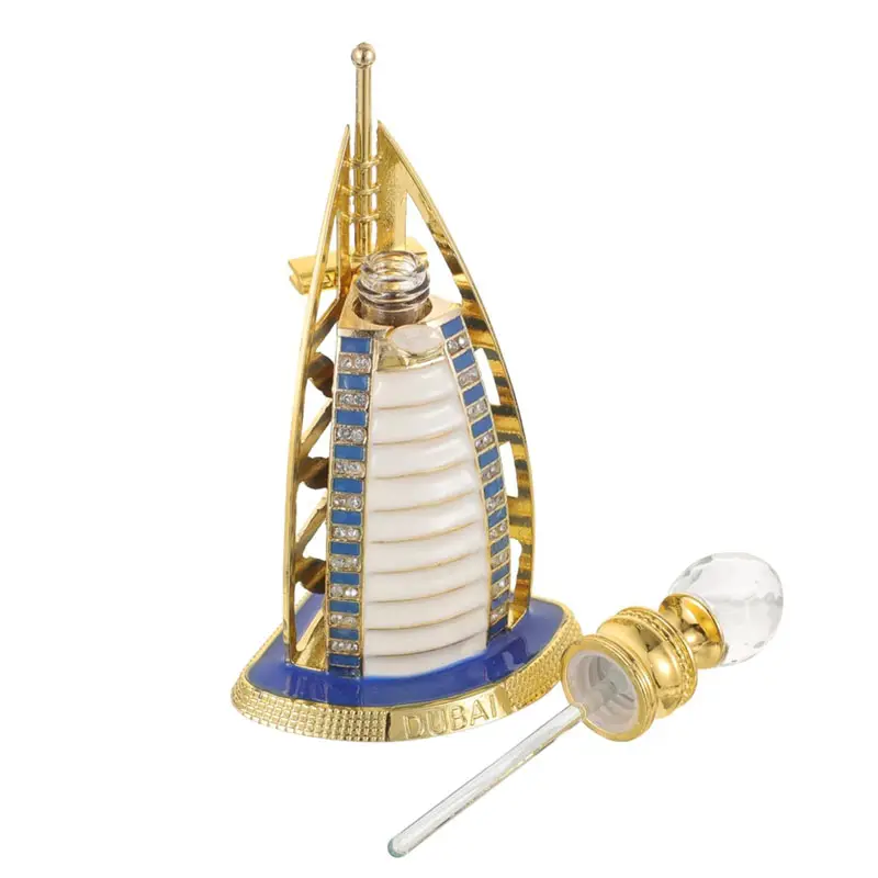 Arab Dubai Hotel Design Luxury Perfume Glass Bottle with Metal Cap and Decorative Essential Oil Bottles