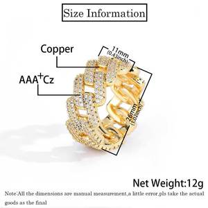 Hip Hop Copper <b>Set</b> Zircon <b>Ring</b> 11mm Rhombus Cuban <b>Ring</b> Men's <b>Ring</b> <b>Ring</b> - Product Image 6