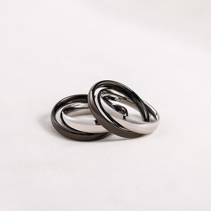 yunnique Couple <b>Rings</b> <b>Titanium</b> Steel <b>Black</b> Interlocking Double <b>Rings</b> For Engagement Unisex Jewelry - Product Image 1