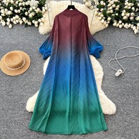 Miyake-Robe longue dégradée à manches longues et robe grande taille, robe plissée de style moyen