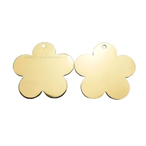 High quality golden flower shape blank logo brass dog tag