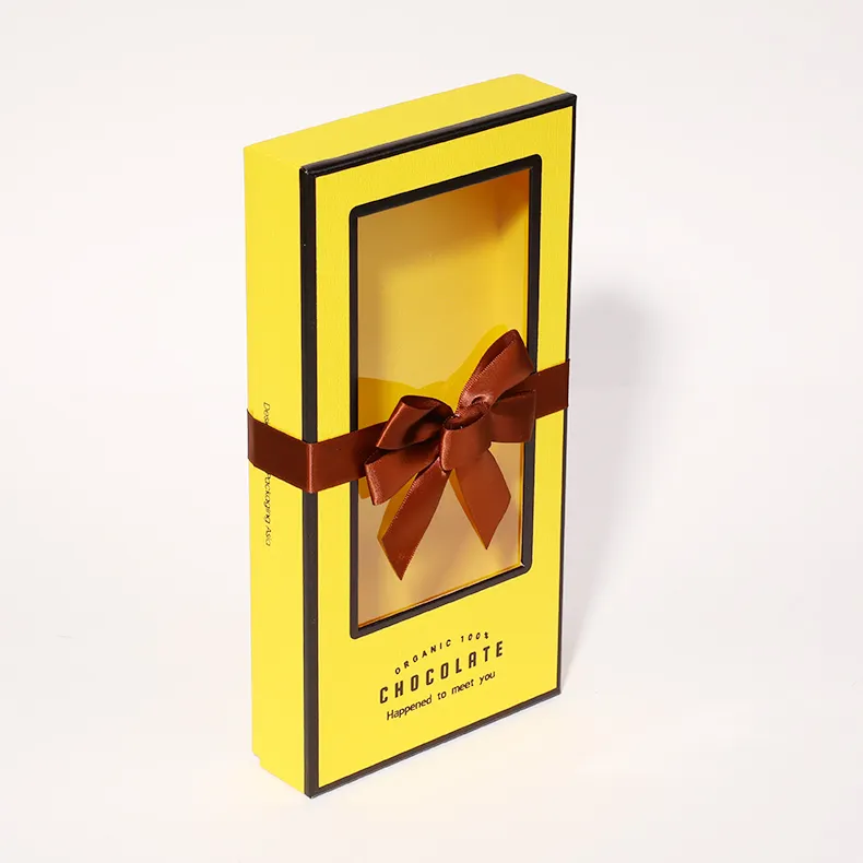 Petite boîte à bonbons jaune avec ruban, impression personnalisée, de luxe, Invitation de fête, emballage doux, cadeau de mariage, boîte de chocolat, boîte à bonbons