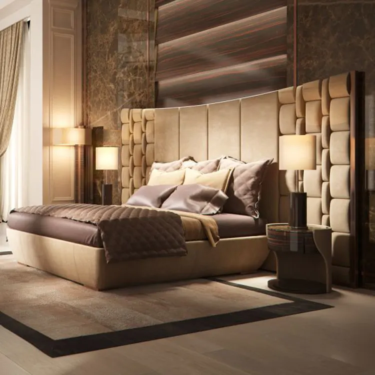Hight 품질 우아한 유럽 단단한 나무 더블 기능 퀸 킹 사이즈 패브릭 잠자는 침대