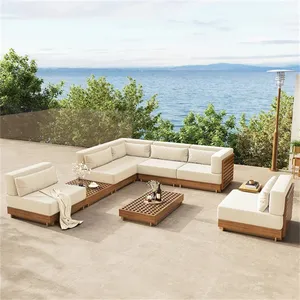Lusso a forma di l salotto esterno moderno giardino teak legno mobili patio divano set di profondi cuscini di seduta