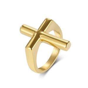 Instagram-worthy yunnique style cross <b>ring</b> for men, simple smooth <b>titanium</b> steel plated with 18K gold, street fashi - Product Image 5