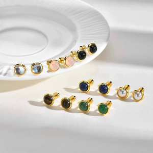 Boucles d'oreilles en acier inoxydable, exquises et polyvalentes, en lapis-lazuli et œil de tigre, exsudant de l'élégance, pour hommes et femmes - Product Image 1