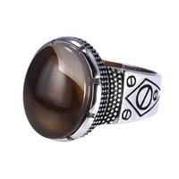 Bagues personnalisées en argent 925, style turc, bague chinoise 925 avec pierre ovale en onyx, bijoux en argent pur