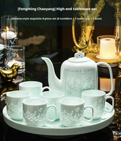 Service à café et thé en porcelaine Celadon Linglong, ensemble de vaisselle en céramique de luxe léger avec théière et tasses pour la décoration de la maison