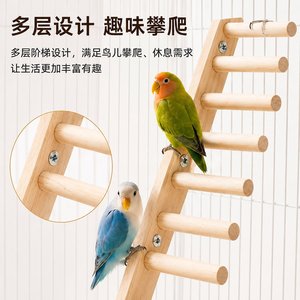 Solid Wood Parrot Ladder Multi Level Perch <b>Toy</b> For <b>Cockatiel</b> And Parrots Durable Natural Chew <b>Toy</b> - Product Image 4