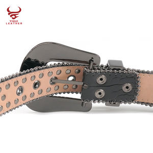 Diseñador de Bling vaquero occidental cuero remache cinturón de cinco estrellas Diamante tachonado negro cinturones con piedras BB <span class=keywords><strong>Simon</strong></span> - Product Image 4