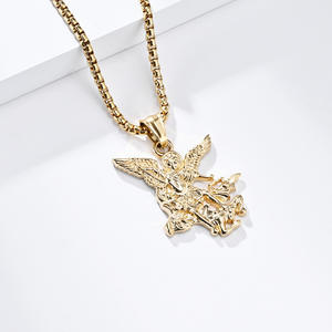 Tempusort Joyería de Moda, Collar con Colgante de Acero Inoxidable Chapado en Oro de 18K, Estilo Vintage, San Miguel Arcángel, para Hombre, Regalos - Product Image 4