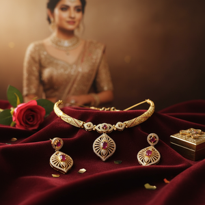 Indian 18K <b>Gold</b> Plated Brass Women's Trendy Lock Design Micro Insert Necklace <b>Set</b> Engagement Wedding Party Anniversary Jewelry - Product Image 3