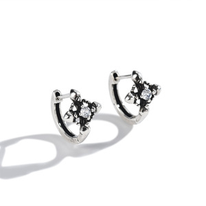 <b>Huggie</b> Earrings Cross Flower S925 Sterling <b>Silver</b> Diamond Claw Setting For Men And Women - Product Image 2