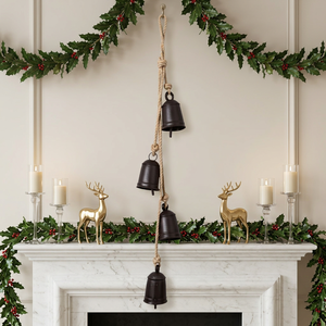 Gold-Plated Iron Wind <b>Chime</b> with Four Black <b>Bells</b> on Rope Flower & Fashion Design Hanging Decor for Home Decoration - Product Image 2