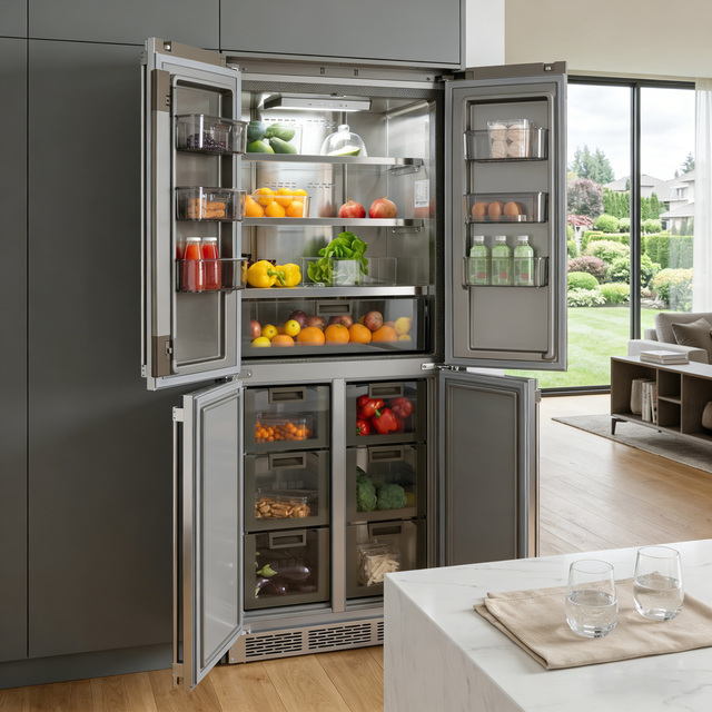 Factory Price 355L 4-Door Stainless Steel Frost-Free Electric Household Refrigerator with Portable Installation