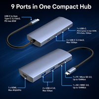 Station d'accueil USB-C 9-en-1 avec 4K+60Hz pour PD 100W et 10 Gbps, 3 ports USB-C 10 Gbps + 2 ports USB-A 5 Gbps, lecteur de cartes SD/TF – En stock