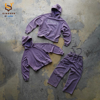 Conjunto de Sudadera con Capucha y Pantalones Jogger Acampanados de Felpa Francesa 100% Algodón Kingsen, Estilo Holgado Oversize con Estampado Puff y Lavado Ácido