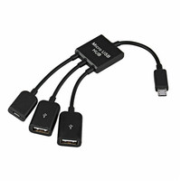 Kabel Adaptor OTG Host USB 2.0 Duel Micro USB HUB 3 in 1 Jantan ke Betina
