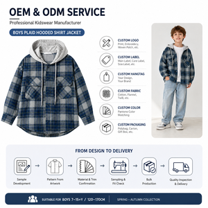 Chemise-veste à carreaux à capuche pour garçons 2026, en mélange de coton, décontractée, boutonnée, pour enfants et adolescents, style shacket, vêtement d'extérieur superposé - Product Image 3