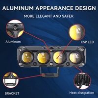 Phare auxiliaire LED à 4 lentilles pour moto, faisceau blanc et jaune Hi-Lo, mini projecteur à quatre yeux pour moto, VTT, tout-terrain, SUV