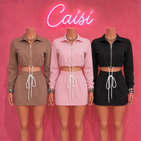 Ensemble jupe et veste courte zippée 2 pièces pour femme, collection automne, style décontracté Y2K