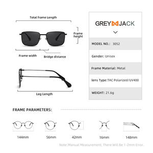 Lunettes de soleil carrées en métal pour homme Greyjack, UV400, anti-UV, type 3, verres TAC, monture noire - Product Image 2