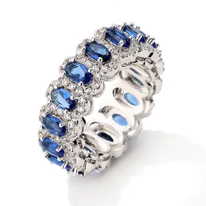 蓝宝石饰品婚礼新娘戒指戒指蓝色宝石永恒银高品质奢华黄铜时尚锆石几何