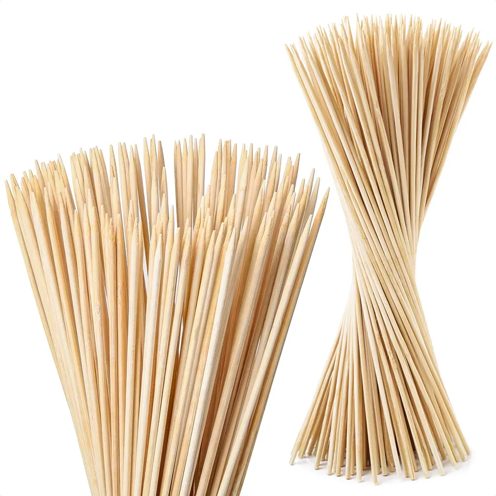 Espeto de bambu para produtos decorativos, bastão de bambu para festas e comida, bastão de bambu sólido e natural