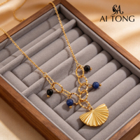 Kalung Liontin Batu Alam Lipit Berlapis Emas 18K Anti Air dari Baja Tahan Karat untuk Perhiasan Wanita Grosir OEM ODM